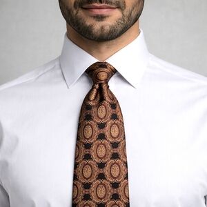 GIANFRANCO FERRE Silk Medallion Tie Black Red Gold Italy Classic Old Money